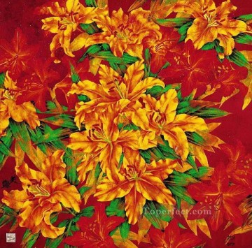 red flowers traditional Chinese Oil Paintings